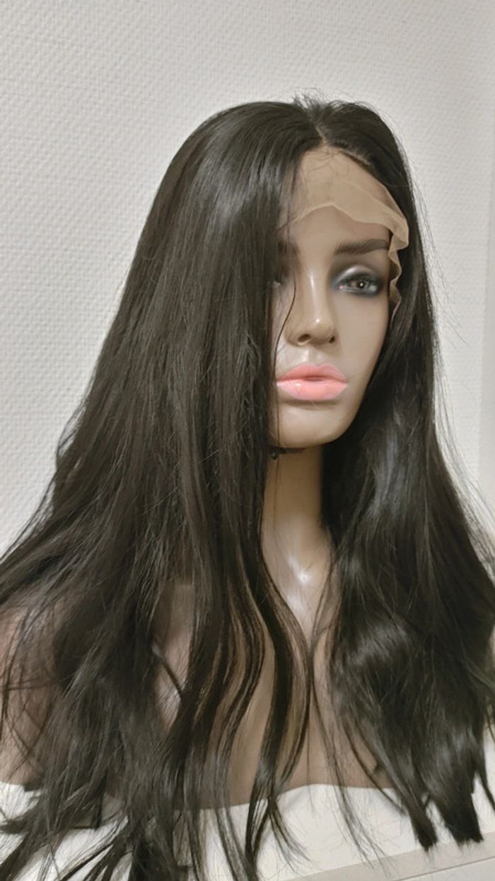 Perruque synthétique lace wig longue cheveux noir - photo numéro 2