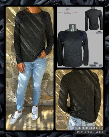 🖤 Pull anthracite plumes bleues Zara – Taille M SOLDÉ -70%🖤