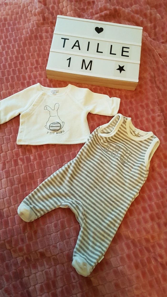 Ensemble pyjama 2 pièces P'tit bisous taille 1 mois - photo numéro 4
