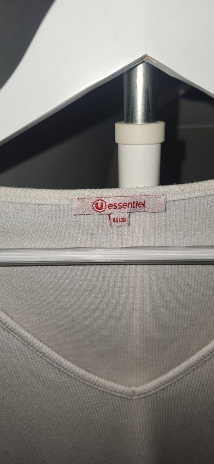 T-shirt manches longues  côtelé col v blanc - photo numéro 4