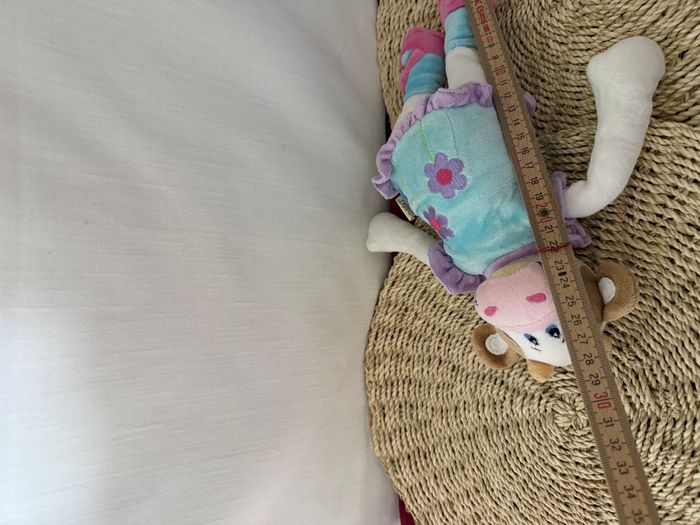 Doudou Peluche Vache Blanc Violet Bleu Rose Robe Fleur Bestever - photo numéro 3