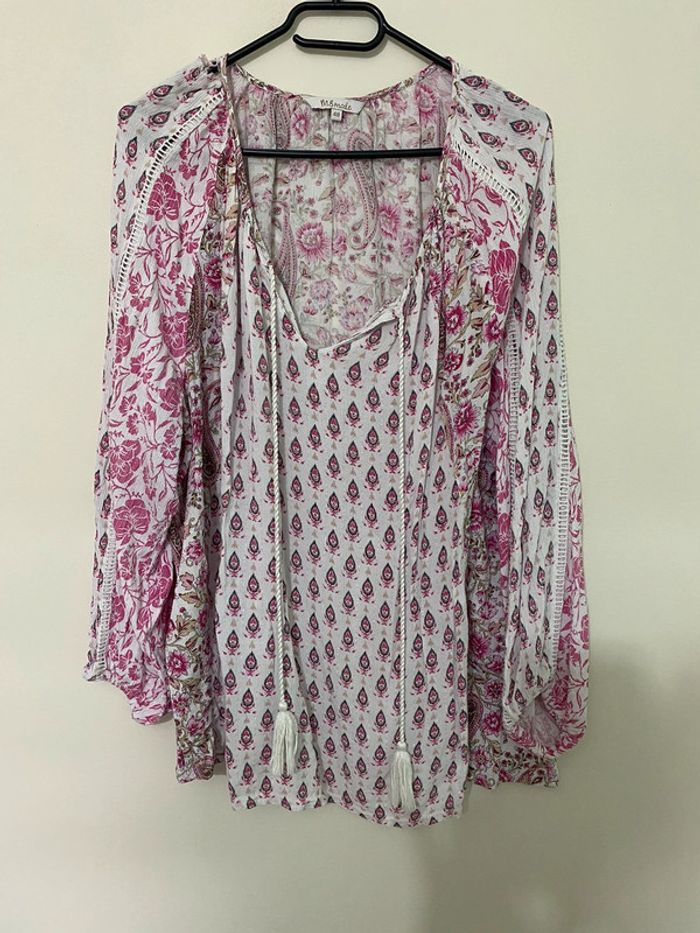 Blouse blanche et rose MS Mode taille 48