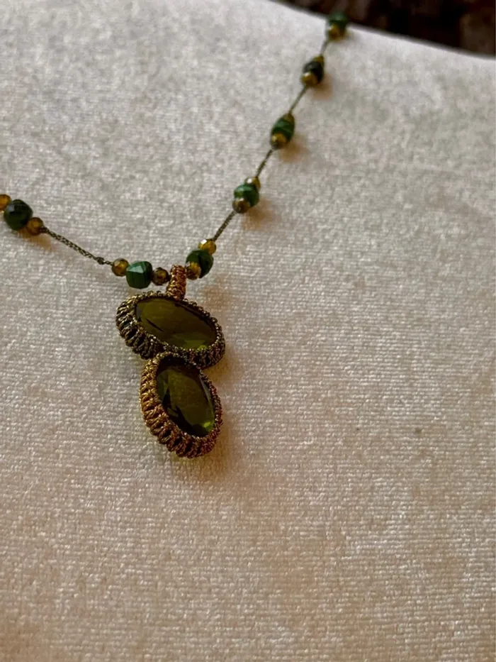 Collier cordons fins tresses habaha Paris perles malachites et 2 multi facettes d’eaux dou - photo numéro 4