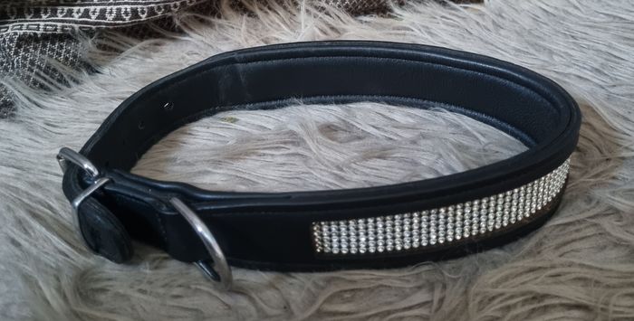 Collier chien noir avec strass taille L-XL