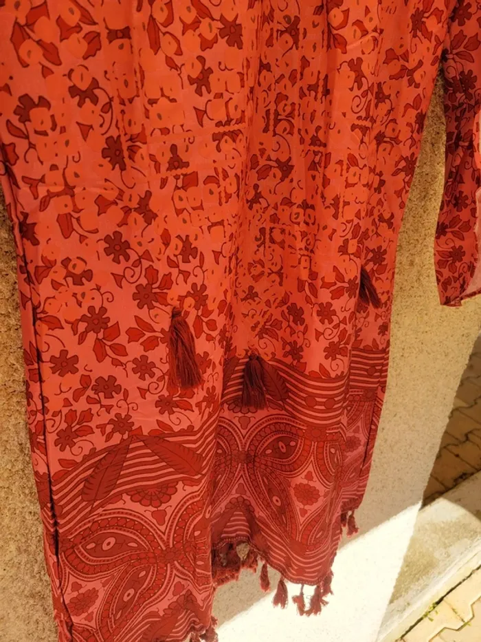 Robe ethnique vintage manche évasée à motif grunge mosaïque - photo numéro 2