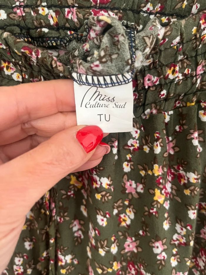 Pantalon kaki fleuri décontracté taille unique - photo numéro 4