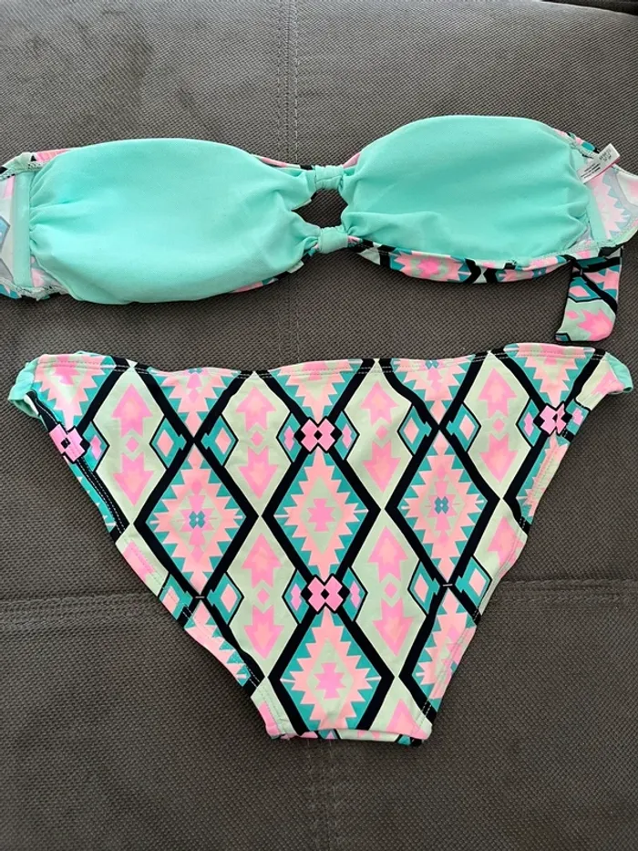 Maillot de bain 2 pièces rose et vert d’eau taille M 38 - photo numéro 5