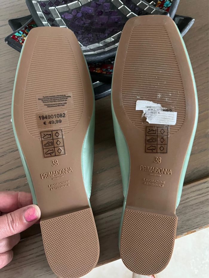 Prima donna collection sabots ou mules talon plat joli vert amende pointure 38 impec - photo numéro 13