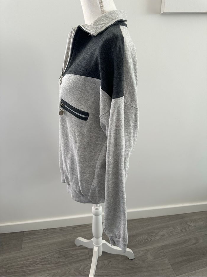Sweatshirt oversize zip gris tennis Vintage T42 XL - photo numéro 4