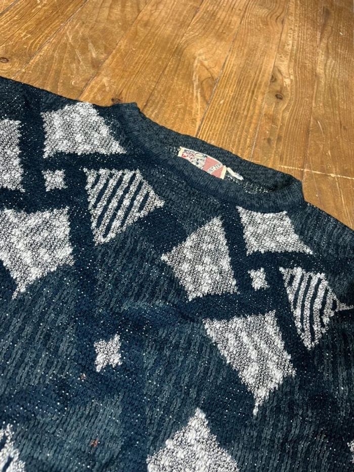 Pull maille vintage motifs noir blanc gris S - photo numéro 5