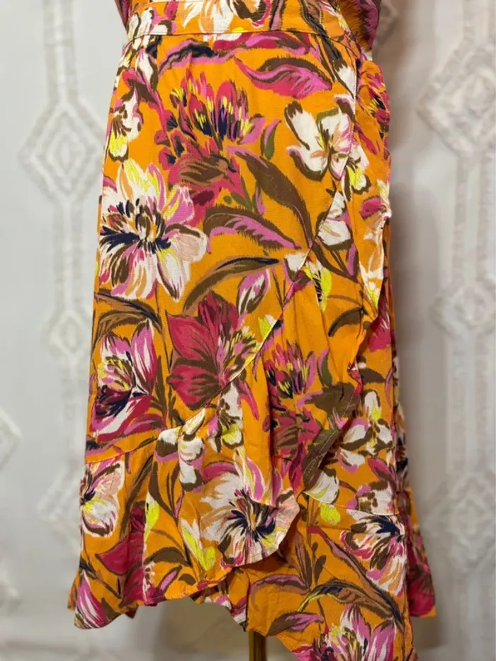 Robe portefeuille fleurie orange fuchsia – Taille 46 – cottage coquette tradwife - photo numéro 7