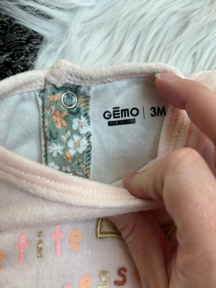 Pyjama en velours effet 2 en 1 motifs fleuris bébé fille rose - photo numéro 4
