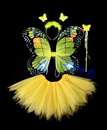 Deguisement papillon jaune aile à LED et ces accessoires Taille unique 3-6ans