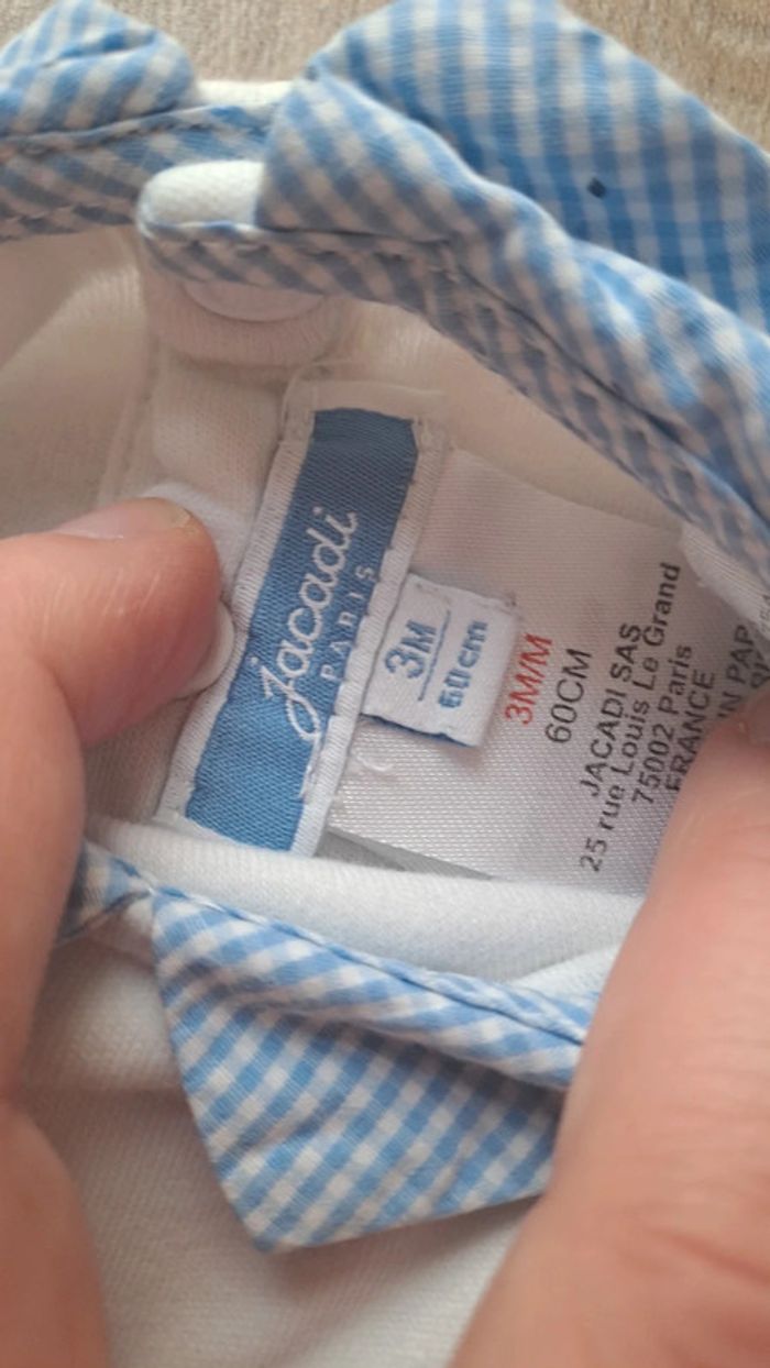 Body manches longues blanc à col claudine bleu Jacadi 3 mois mixte - photo numéro 4