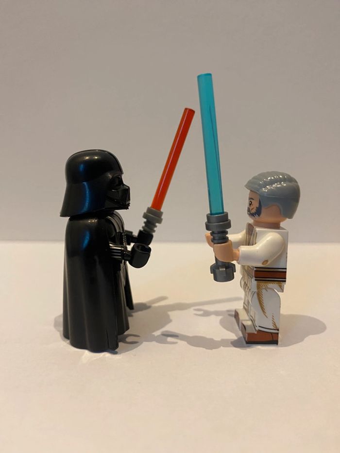 Figurine type lego Dark Vador contre Jedi Obiwan Kénobi. Star Wars - photo numéro 3