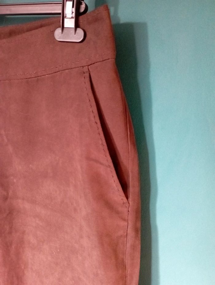 Pantalon suedine marron foncé bas évasés - photo numéro 3