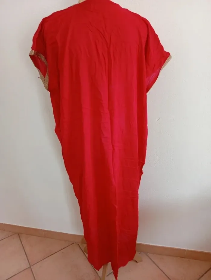 Robe tunique décontractée longueur 120cm taille unique rouge dorée - photo numéro 5
