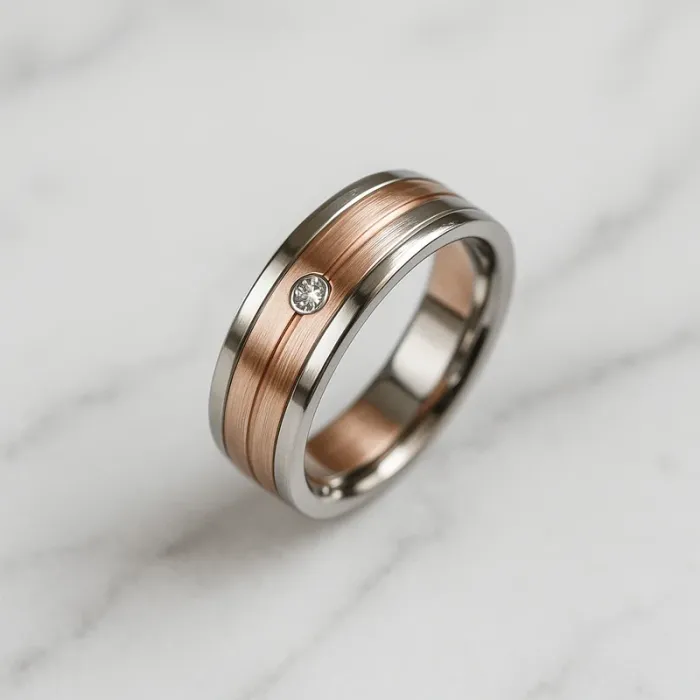 Bague homme en acier inoxydable bicolore avec strass