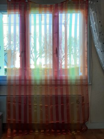 RIDEAU VOILAGE RAYE ROUGE / ORANGE / JAUNE - 150 x 240 cm - n°15