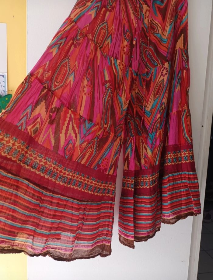 Pantalon à Jambes Larges Femme Léger Coloré Imprimé en Coton | Look Hippie, Bohème & Estival 💐🌞 - photo numéro 2