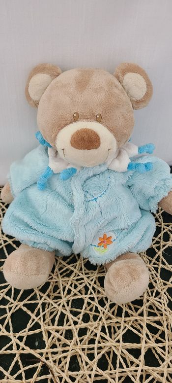 Doudou ours habit combinaison bleu fleur papillon TEX