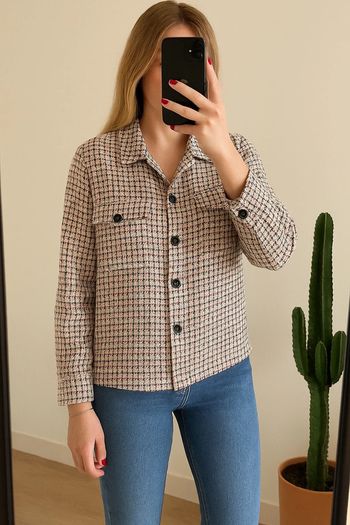 Veste tweed carreaux rouges taille L oversize Pull&Bear