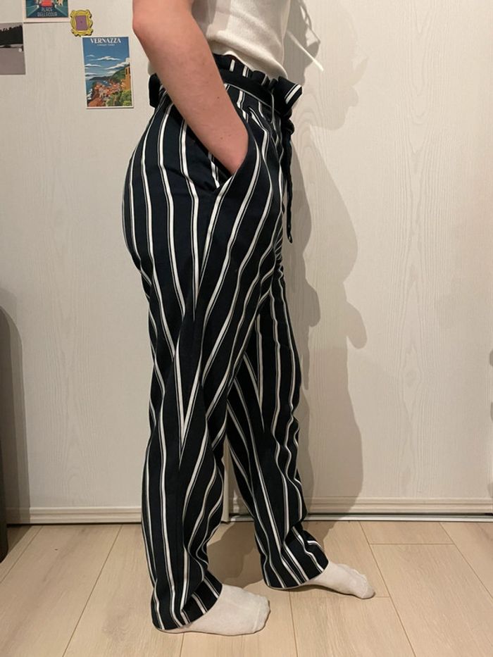 Pantalon fluide à rayures- taille haute - photo numéro 3