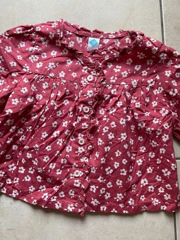 Blouse chemise fille bordeaux fleurs blanche Tex