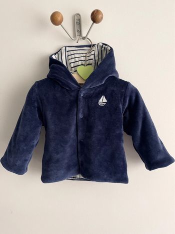 Petite veste / gilet à capuche Marks & Spencer en velours bleu marine doublé coton