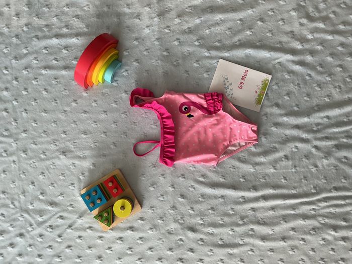 maillot de bain 1 pièce rose a pois blanc 6/12 mois pat et ripaton - photo numéro 1
