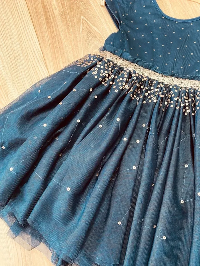 Taille 4 ans Robe créateur fille TAO bleu marine doré * sequins tulle * 💙 - photo numéro 3