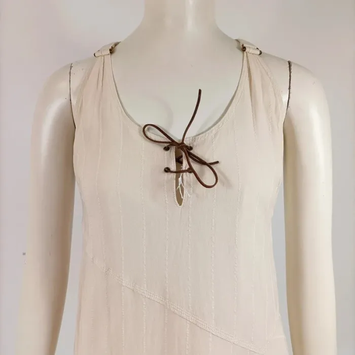 robe asymétrique IKKS beige et blanche empiècement bohème bretelles réglables taille 36 A313 - photo numéro 2