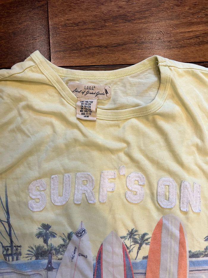 t-shirt manches courtes jaune pale imprimé h&m 10/12 ans - photo numéro 2