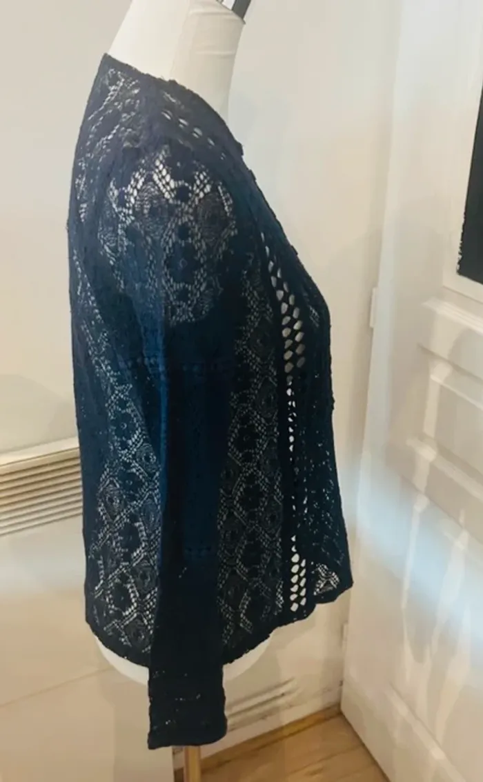 Nina Kaufmann, blouse top haut invisible dentelle bleue femme, taille 36/S - photo numéro 5