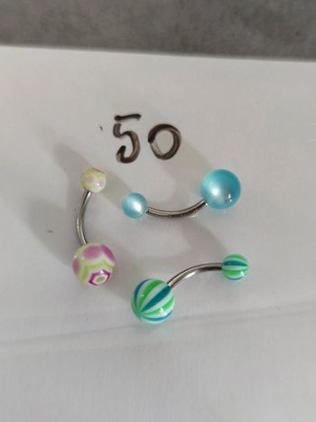 Lot de 3 piercings nombril acrylique et acier chirurgical