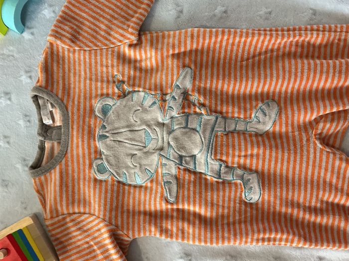 pyjama grenouillère en velours rayé orange et gris 6 mois kitchoun - photo numéro 8