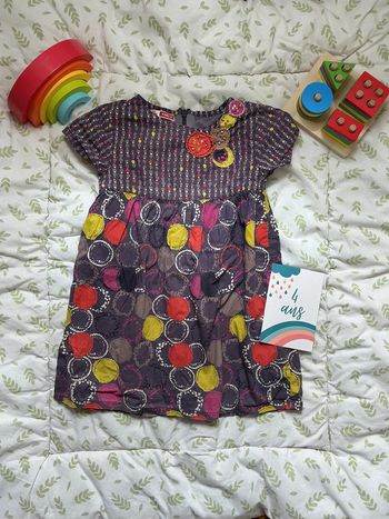 robe violet motifs multicolore du pareil au même 4 ans manches courtes