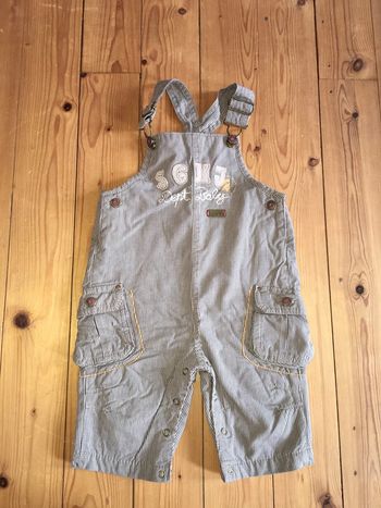 Salopette jambes longues + bavette bretelles enfant garçon sergent major marron beige à rayures