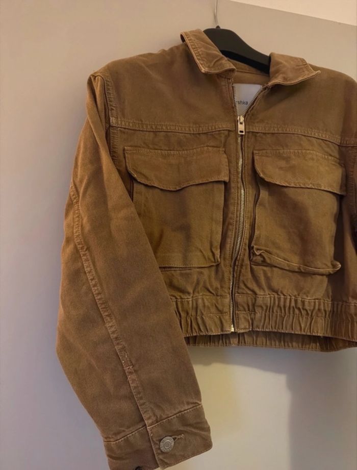 Veste en jean marron BERSHKA - photo numéro 2