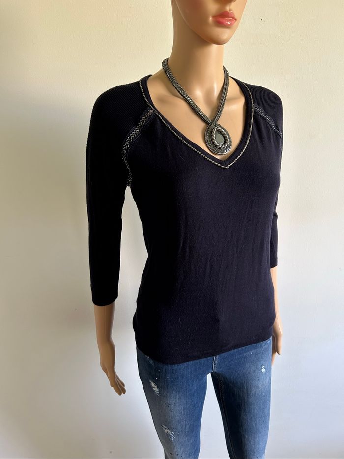 Pull bleu marine à manches courtes Morgan taille S TBE - photo numéro 2
