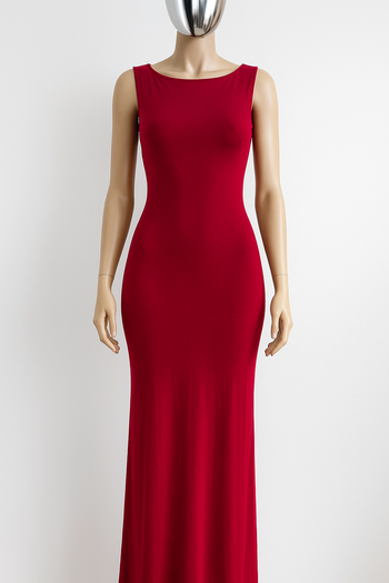 Robe longue bordeaux moulante – Sans manches – Taille S/M