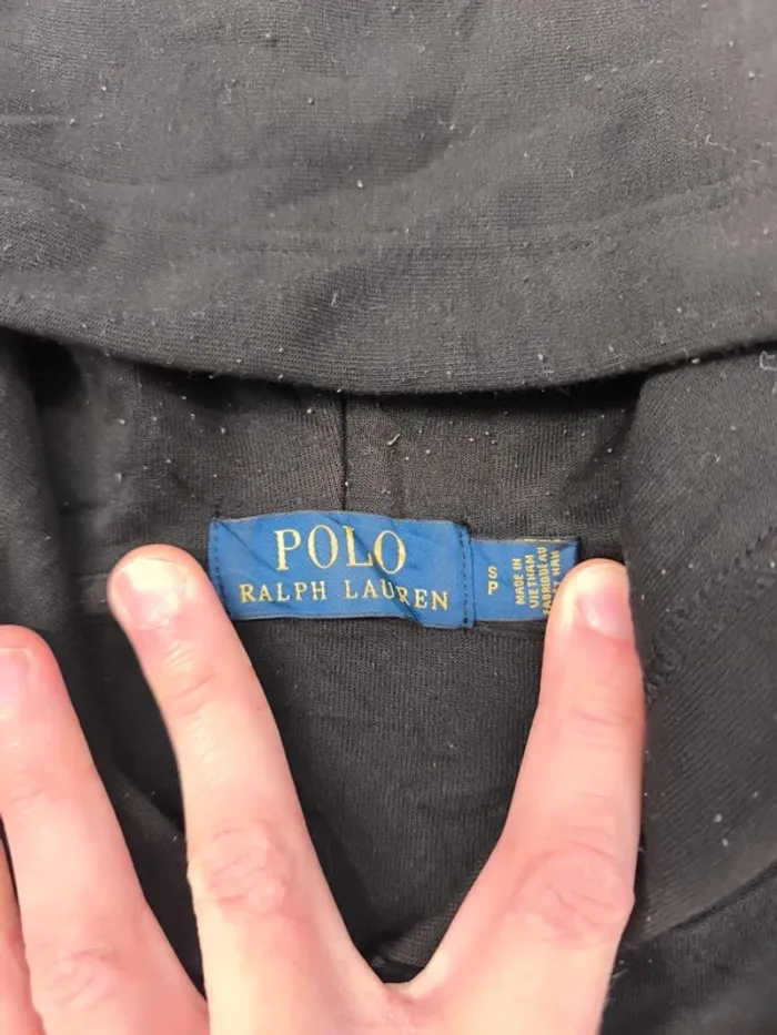 Sweat capuche homme Ralph Lauren taille S zippé noir logo blanc excellent état - bouloches - photo numéro 2