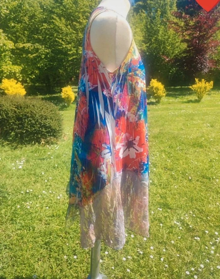 💎haut top tunique dentelle vintage rare femme t s 36 multicolore 80s - photo numéro 3