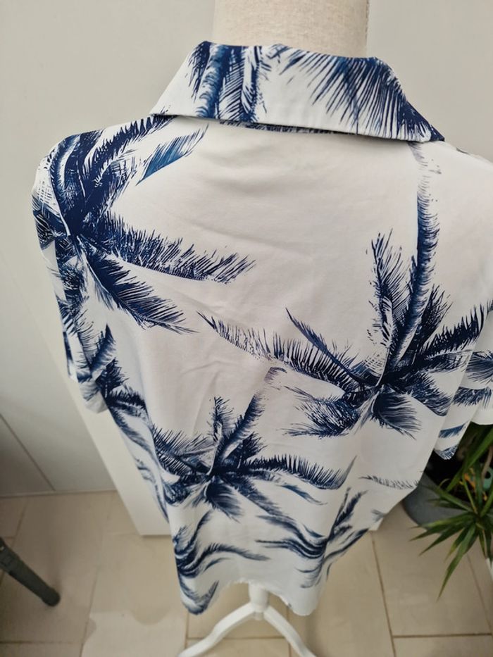 Chemise Blanche Imprimé Palmiers Bleu Marine Manches Courtes - photo numéro 6