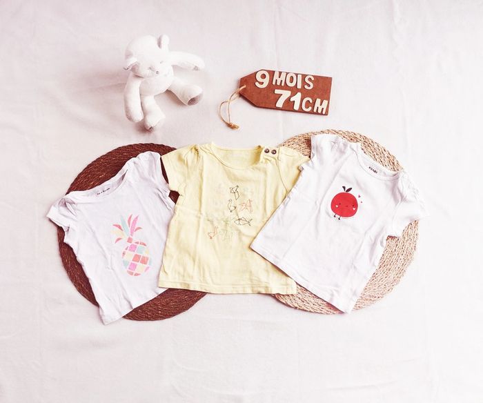 Lot 3 tee-shirt 👣 fille, 9 mois