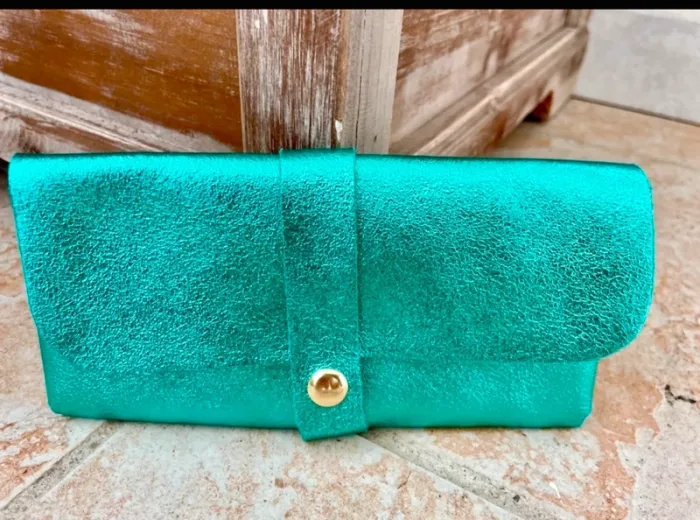Étui à lunettes cuir souple bleu vert brillant - photo numéro 8