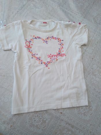 Tee-shirt blanc cœur fleurs 3-4 ans