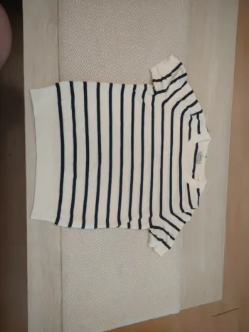 Pull très fin manches courtes marinière 14/16 ans