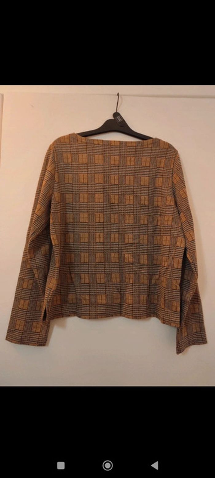 Pull quadrillé marron beige doré taille M Mona - photo numéro 2