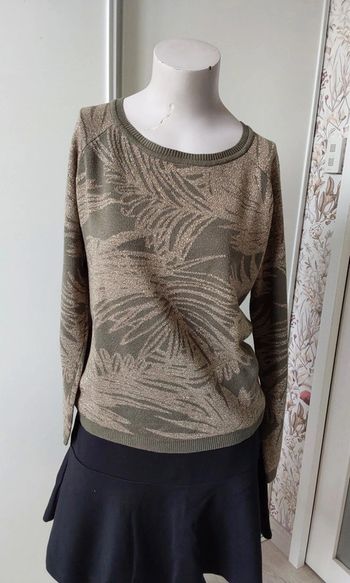 Pull vert kaki feuillage doré Promod T 38